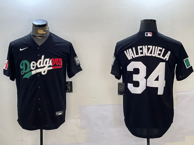 Men's Los Angeles Dodgers Fernando Valenzuela #34 Black Replica Player Name Jersey1