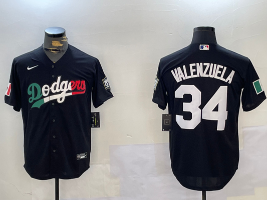Men's Los Angeles Dodgers Fernando Valenzuela #34 Black Replica Player Name Jersey1