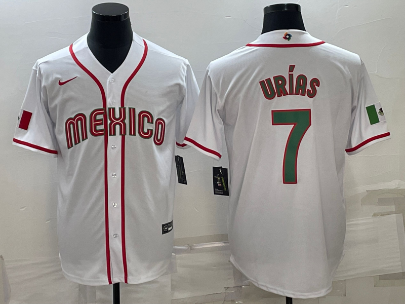 Men's 2023 World Baseball Classic #7 Julio Urias Mexico White Jersey1