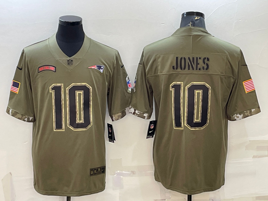 Men's New England Patriots Mac Jones #10 Olive 2022 Salute To Service Limited Jersey1