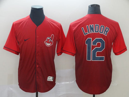 Men's Cleveland Guardians Francisco Lindor #12 Red Gradient Replica Jersey1