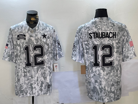 Men's Dallas Cowboys Roger Staubach #12 Arctic Camo 2024 Salute to Service Retired Player Limited Jersey1