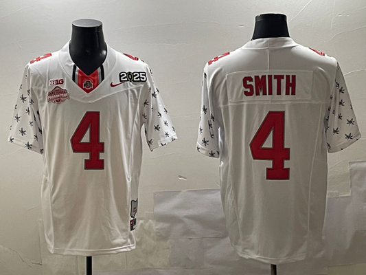 Men's Ohio State Buckeyes Jeremiah Smith White 2025 CFP Final National Champions Patch F.U.S.E. Jersey