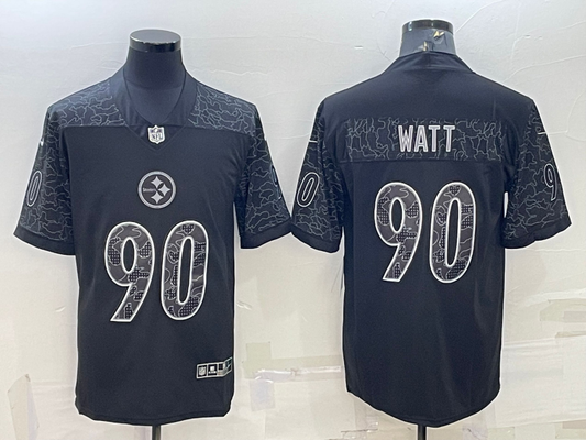 Men's Pittsburgh Steelers T.J. Watt #90 Black Retired Player RFLCTV Limited Jersey1