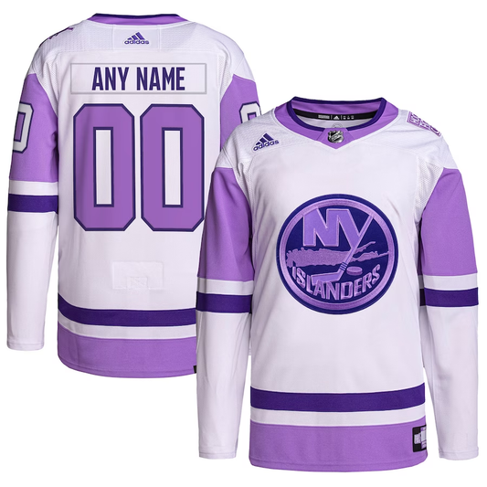 Men's New York Islanders White/Purple Custom Player Gamer Jersey1