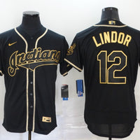 Men's Cleveland Guardians Francisco Lindor #12 Black Replica Player Jersey1