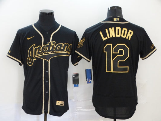 Men's Cleveland Guardians Francisco Lindor #12 Black Replica Player Jersey1