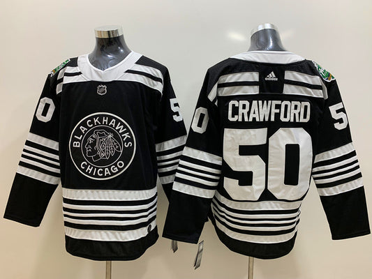Men's Chicago Blackhawks Corey Crawford #50 Black Breakaway Player Jersey1