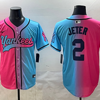 Men's New York Yankees Derek Jeter #2 Pink/Blue Player Jersey