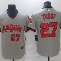 Men's Los Angeles Angels Mike Trout #27 MLB Gray Printed Baseball Jersey1