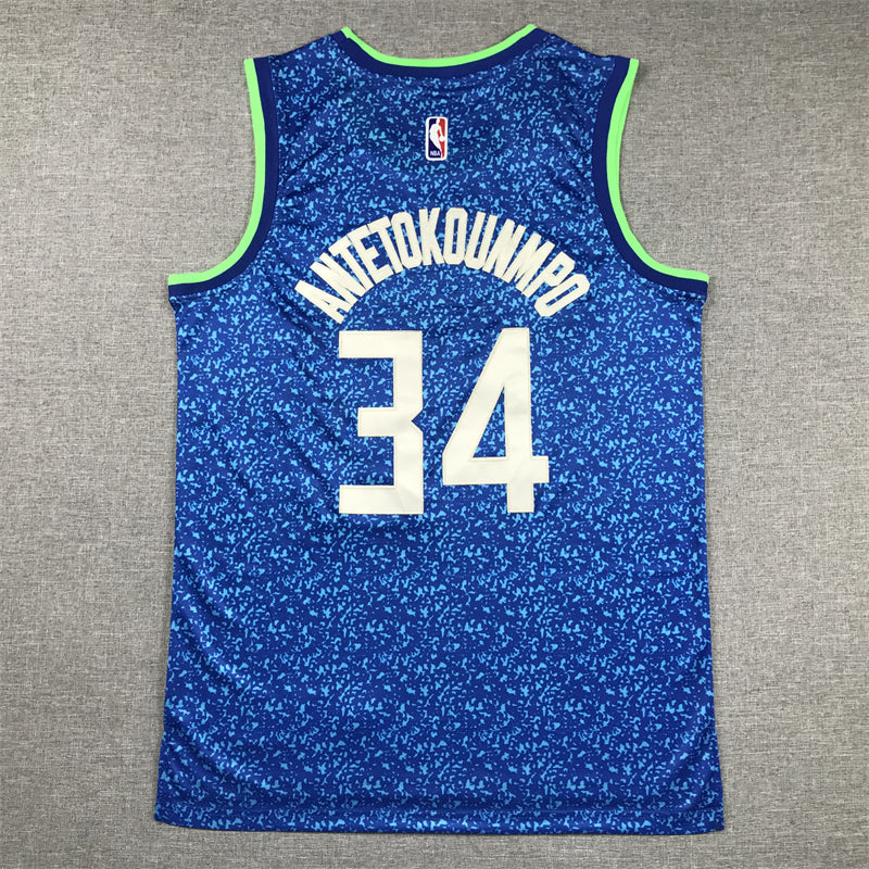 Men's Milwaukee Bucks Giannis Antetokounmpo #34 Blue 2023/24 Swingman Jersey1 - City Edition