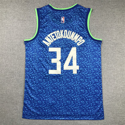 Men's Milwaukee Bucks Giannis Antetokounmpo #34 Blue 2023/24 Swingman Jersey1 - City Edition