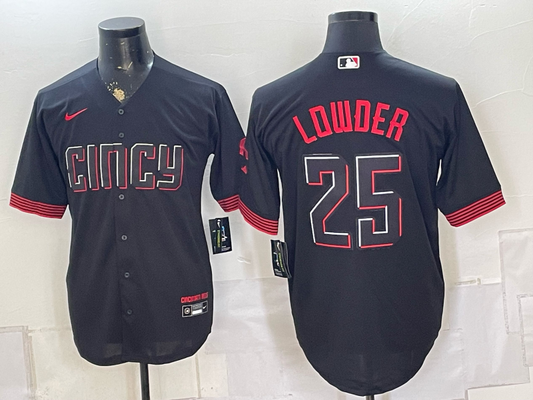 Men's Cincinnati Reds Chase Lowder #25 Black 2023 City Connect Replica Player Jersey