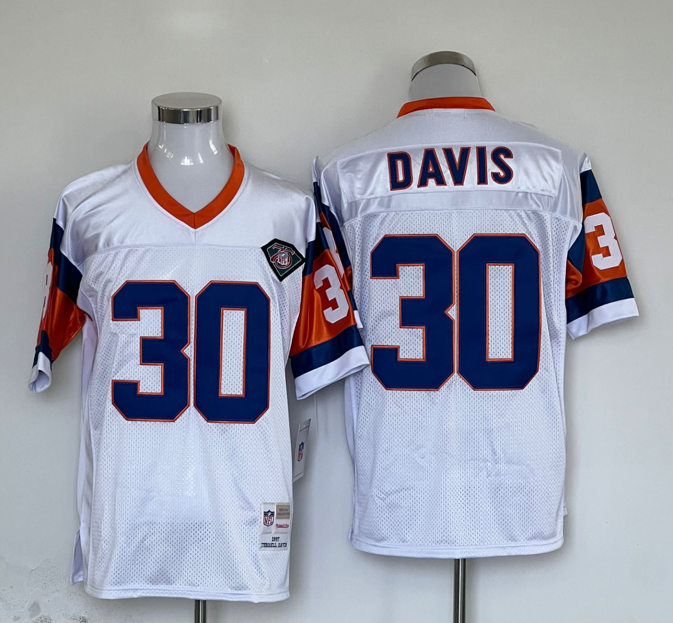 Men's Denver Broncos Terrell Davis Mitchell & Ness White Legacy Replica Jersey1