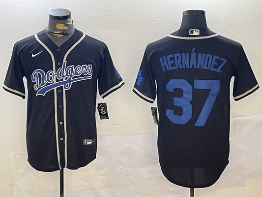 Men's Los Angeles Dodgers Teoscar Hernandez #37 Black Replica Player Jersey1