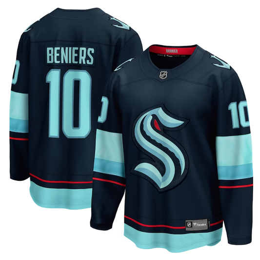 Men's Seattle Kraken Matty Beniers #10 Deep Sea Blue Premier Breakaway Player Jersey1