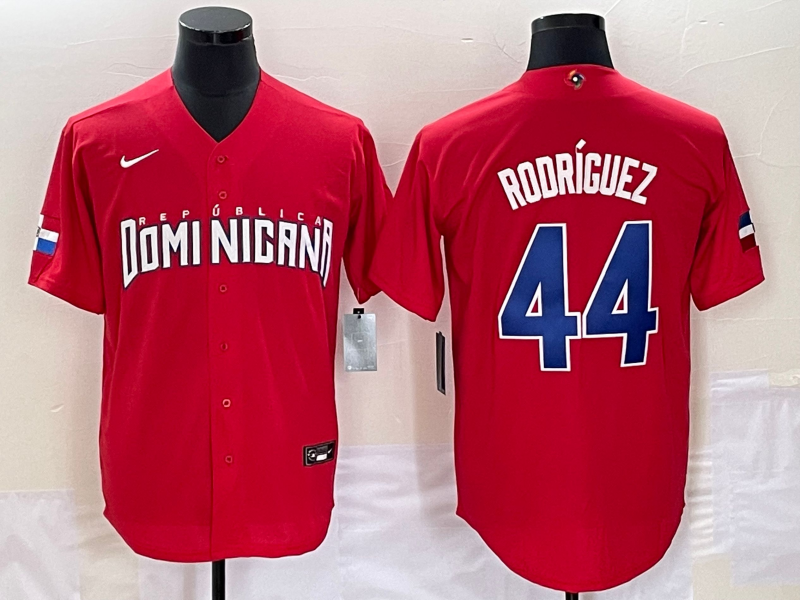 Men's 2023 World Baseball Classic #44 Julio Rodriguez Dominican Republic Red Jersey1