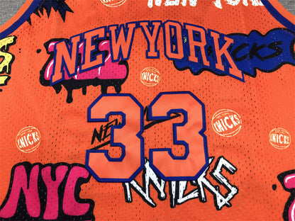 Men's New York Knicks Patrick Ewing #33 Orange Swingman Graffiti Edition Jersey1