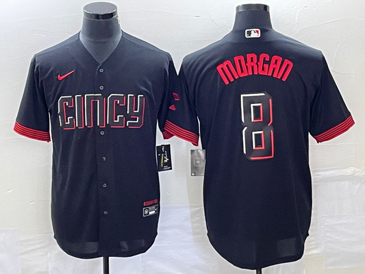 Men's Cincinnati Reds Joe Morgan #8 Black 2023 City Connect Replica Player Jersey1