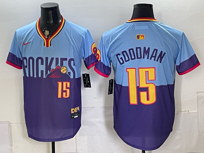 Men's Colorado Rockies Hunter Goodman #15 Purple/Light Blue 2025 City Connect Limited Player Jersey