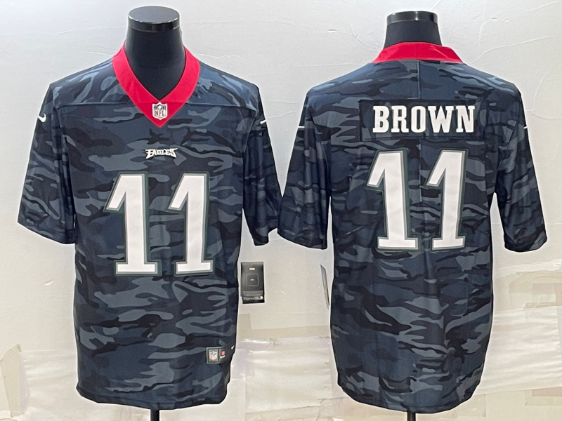 Men's Philadelphia Eagles A.J. Brown #11 Grey Camouflage Game Jersey1