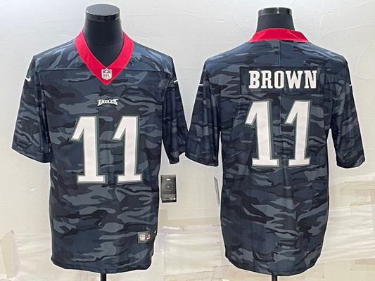 Men's Philadelphia Eagles A.J. Brown #11 Grey Camouflage Game Jersey1