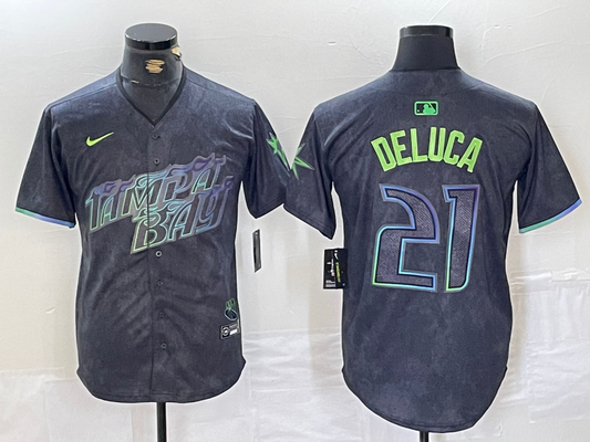 Men's Tampa Bay Rays Jonny DeLuca #21 Charcoal 2024 City Connect Limited Player Jersey1