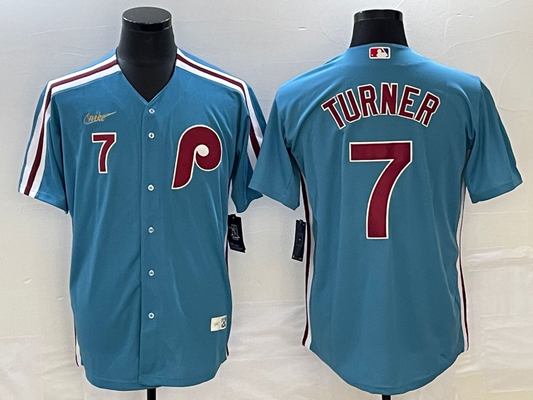 Men's Philadelphia Phillies Trea Turner #7 Blue Replica Team Jersey1