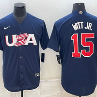Men's 2023 World Baseball Classic #15 Bobby Witt Jr. USA Navy Jersey1