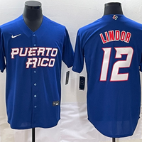 Men's 2023 World Baseball Classic #12 Francisco Lindor Puerto Rico Blue Jersey1