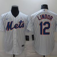 Men's New York Mets1 Francisco Lindor #12 White Replica Baseball Jersey