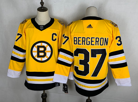 Men's Boston Bruins Patrice Bergeron #37 Yellow Player Game Jersey1