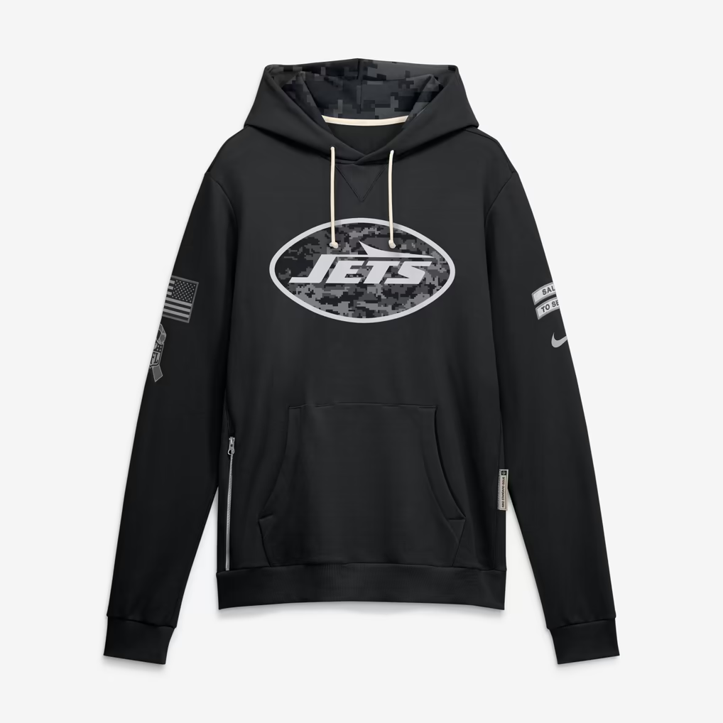 Men's New York Jets Black 2026 Salute to Service Sideline Dri-FIT Pullover Hoodie