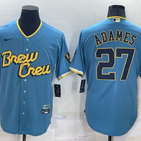 Men's Milwaukee Brewers Willy Adames #27 Blue Stitched Jersey1