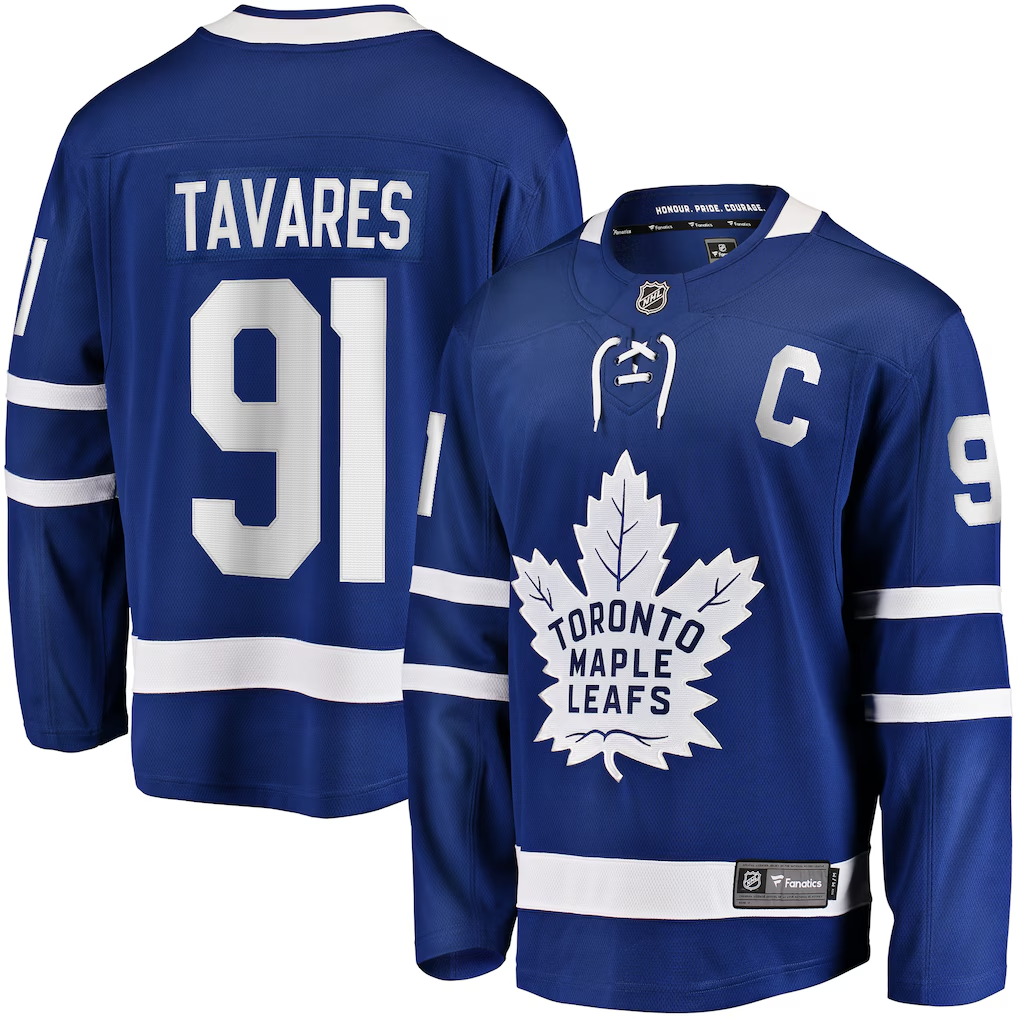 Men's Toronto Maple Leafs John Tavares #91 Fanatics Blue Captain Patch Home Breakaway Jersey