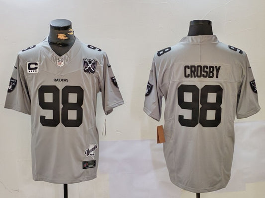 Men's Las Vegas Raiders Maxx Crosby #98 Gray 2024 Vapor Limited Jersey1