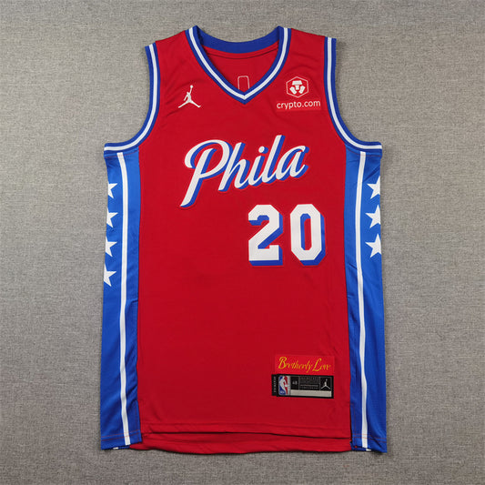 Men's Philadelphia 76ers Jared McCain #20 Red Swingman Jersey1 - Statement Edition