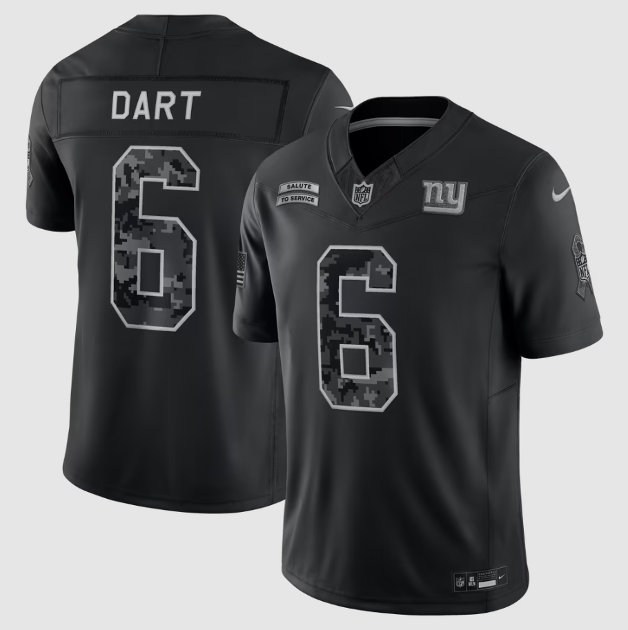 Men's New York Giants Jaxson Dart #6 Black 2026 Salute to Service Stitched Limited Jersey