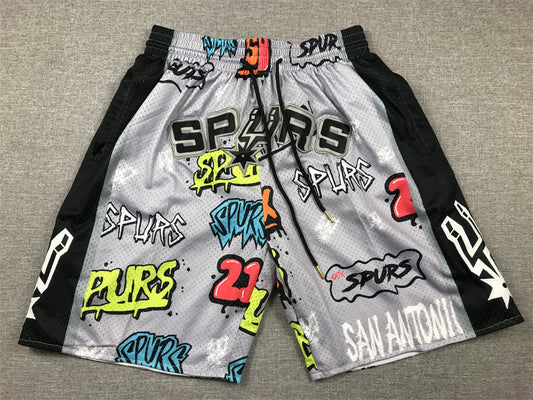 Men's San Antonio Spurs Gray Graffiti Edition Pocket Shorts1