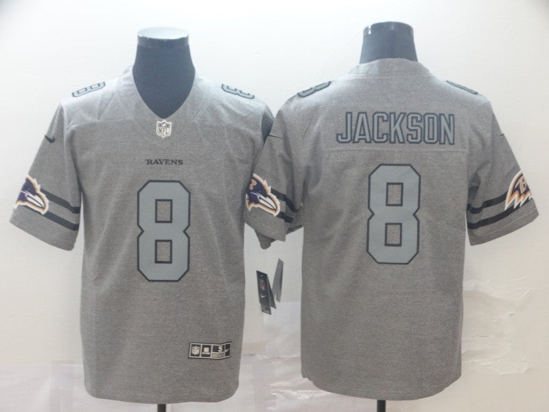 Men's Baltimore Ravens Lamar Jackson #8 Gray Alternate Game Jersey1