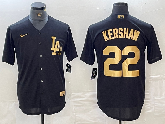 Men's Los Angeles Dodgers Clayton Kershaw #22 Black Limited Player Jersey1