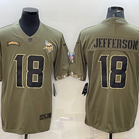 Men's Minnesota Vikings Justin Jefferson #18 Olive 2022 Salute To Service Limited Jersey1
