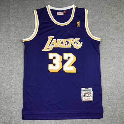 Men's Los Angeles Lakers Magic Johnson #32 Purple Throwback Jersey1