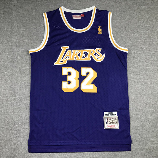 Men's Los Angeles Lakers Magic Johnson #32 Purple Throwback Jersey1