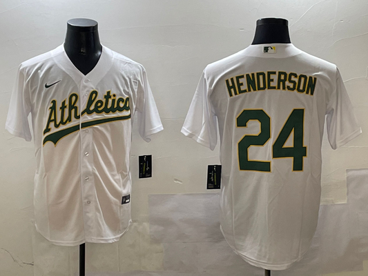 Men's Oakland Athletics Rickey Henderson #24 White Replica Team Jersey1