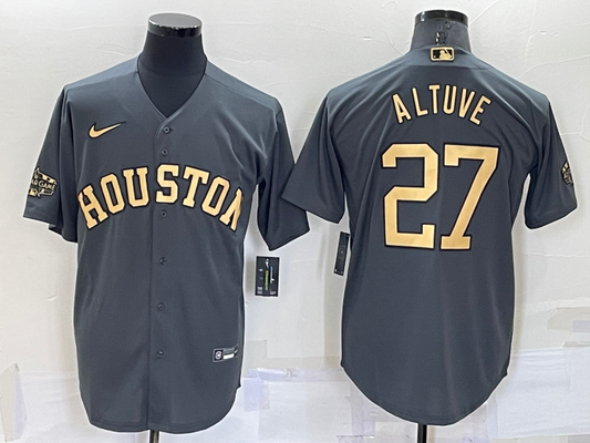 Men's Houston Astros Jose Altuve #27 Gray Stitched Jersey1