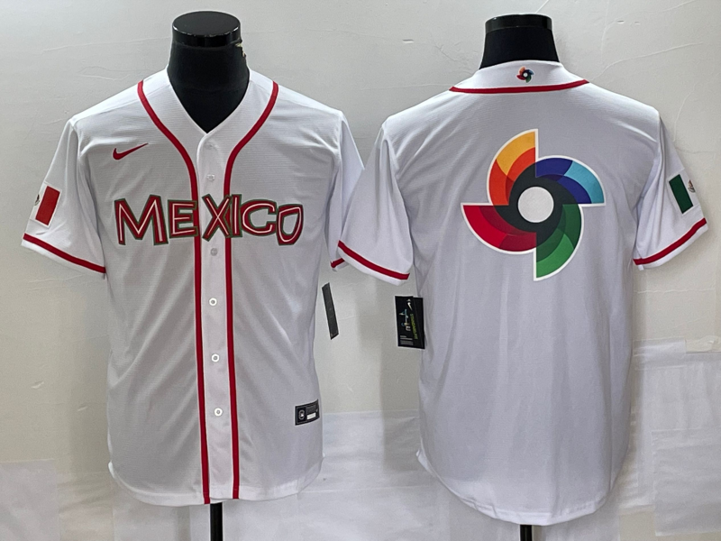 Men's 2023 World Baseball Classic Mexico White Alternate Game Jersey1