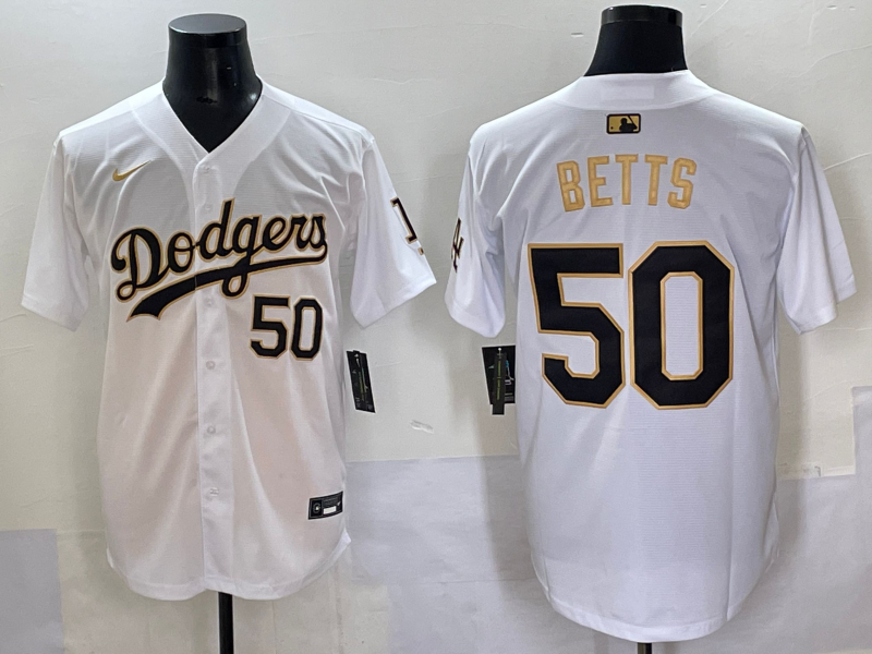 Men's Los Angeles Dodgers1 Mookie Betts White Game Player Jersey