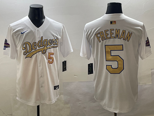 Men's Los Angeles Dodgers Freddie Freeman #5 White 2025 Gold Collection Limited Jersey1