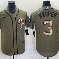 Men's Philadelphia Phillies Bryce Harper #3 Army Green Replica Player Jersey1